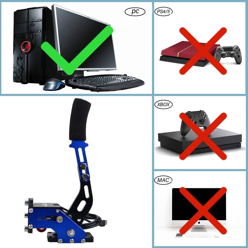 CNRAQR PC Racing Game USB Handbrake for 16Bit SIM for Racing Games, Compatible with G27 G29 G923 T500 T300 Simulate Linear Handbrake Blue（With Fixing Clip and Plate - Image 3
